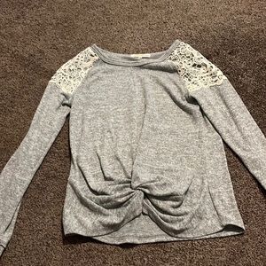 Long sleeve cozy shirt with lace on shoulders